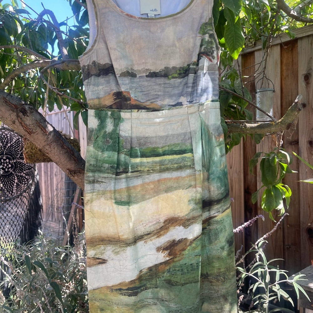 ANTHROPOLOGY ODILLE SLEEVELESS LANDSCAPE PAINTING DRESS SIZE O.
